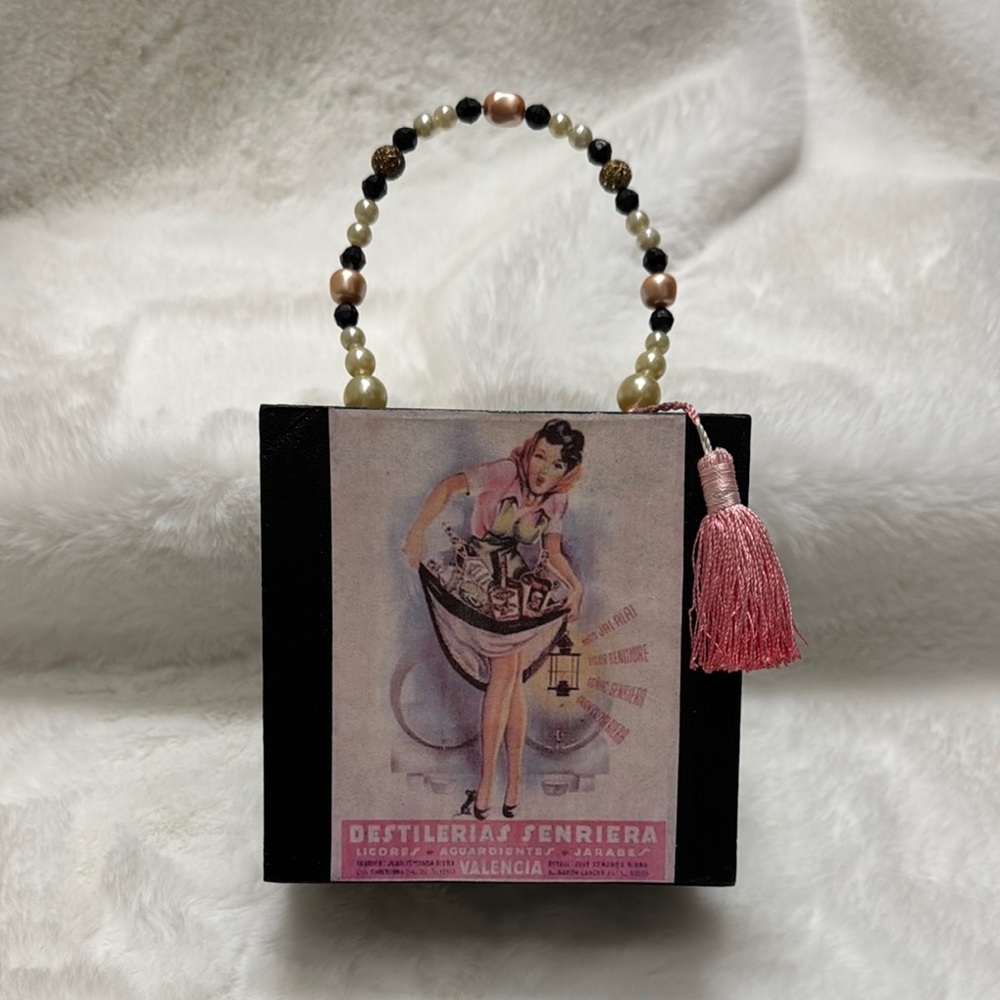 Black Beaded Handle Women Bag